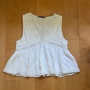Zara White Lace Trimmed Women's Top